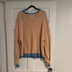 free people striped oversized crewneck